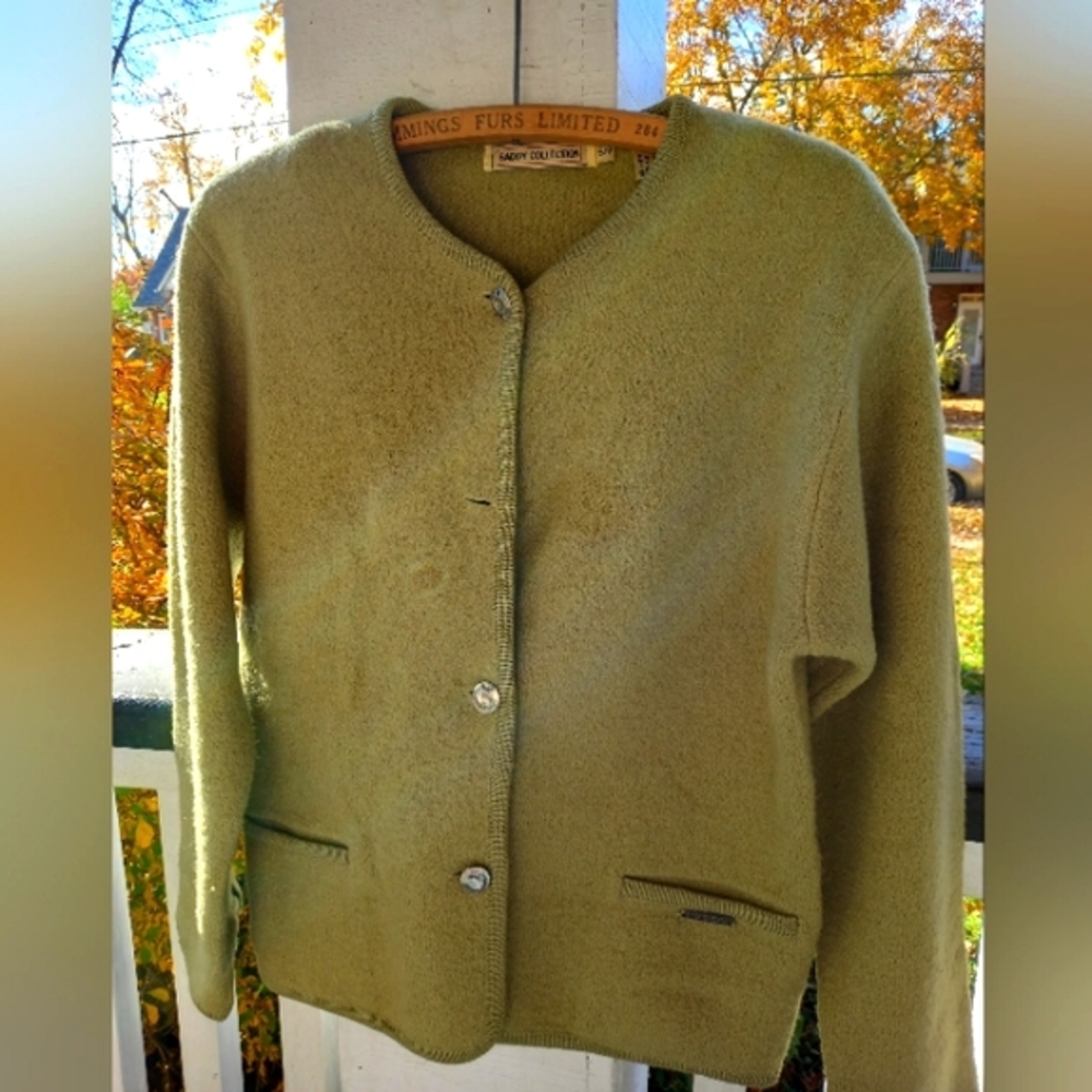 Vintage 100% Wool Green Cardigan